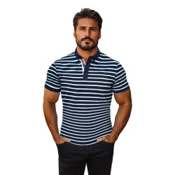 Vyriški dryžuoti tamsiai mėlynos spalvos polo marškinėliai Donat