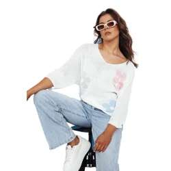 Moteriškas baltos spalvos megztinis Flowers