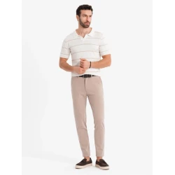 Vyriški dryžuoti baltos spalvos su rusvomis juostelėmis polo marškinėliai Ton