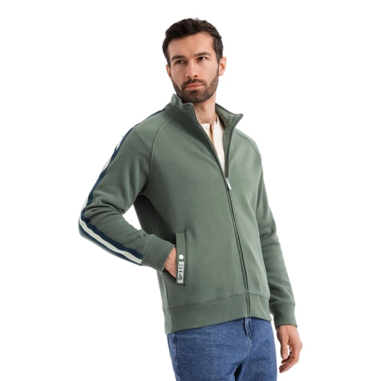 Vyriškas chaki spalvos megztinis aukštu kaklu Olin V2 OM-SSZP-0219