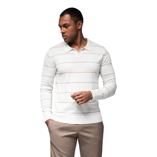 Vyriški polo marškinėliai ilgomis rankovėmis baltos spalvos Don V4 OM-POLS-0146