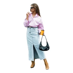 Ilgas džinsinis mėlynas sijonas Almi