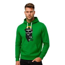 Vyriškas žalias džemperis su gobtuvu Kaukolė su užrašu