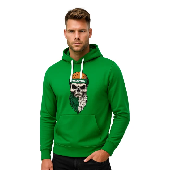 Vyriškas žalias džemperis su gobtuvu Kaukolė Žaliai balti kamuolys-ilga barzda PK4011