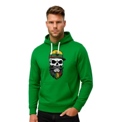 Vyriškas žalias džemperis su gobtuvu Kaukolė barzda-kepurė