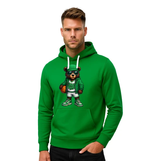 Vyriškas žalias džemperis su gobtuvu Žalia Balta kamuolys-džemperis PK4009