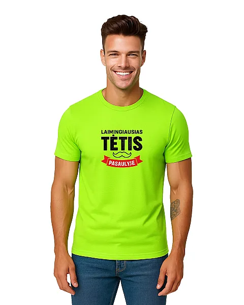 Neoniniai žali marškinėliai Laimingiausias tėtis (juodas)