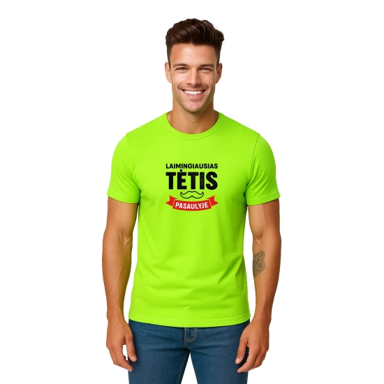 Neoniniai žali marškinėliai Laimingiausias tėtis (juodas) PK4006