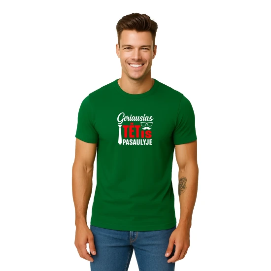 Tamsiai žali marškinėliai Geriausias tėtis pasaulyje (baltas) PK4007
