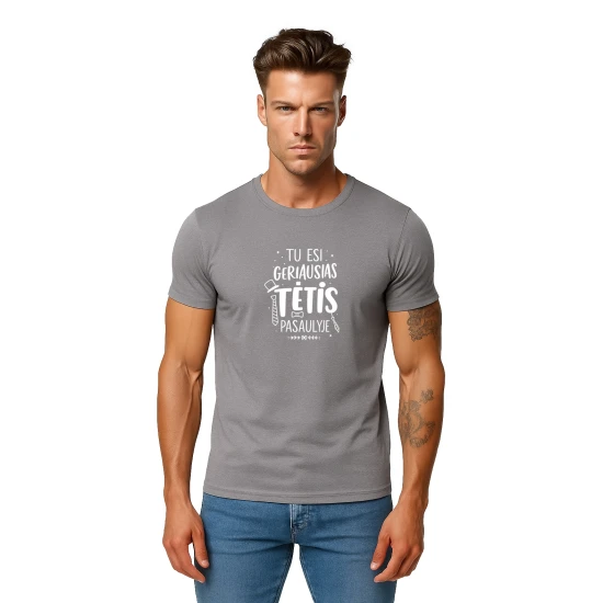 Vyriški pilki mėlyni marškinėliai Geriausias tėtis (baltas) PK4002