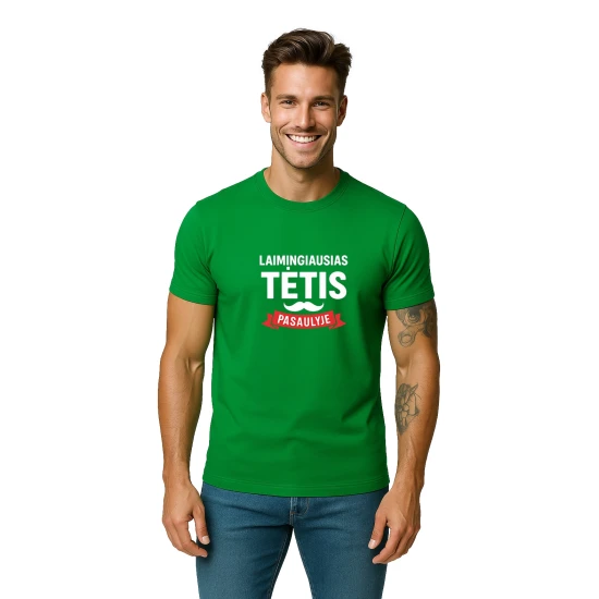 Žali marškinėliai Laimingiausias tėtis (baltas) PK4006
