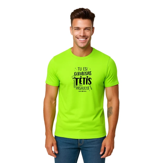 Vyriški neoniniai žali marškinėliai Geriausias tėtis (juodas) PK4002