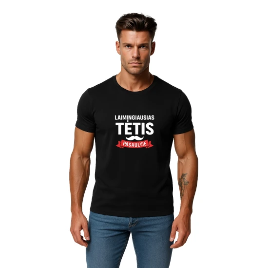 Juodi marškinėliai Laimingiausias tėtis (baltas) PK4006