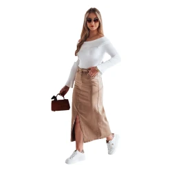 Džinsinis rudas sijonas su skeltuku Midiway