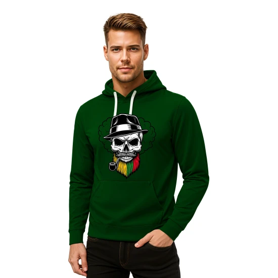 Tamsiai žalias džemperis su gobtuvu Kaukolė su pypke PK4013