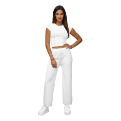 Moteriškos baltos plačios aksominės kelnės Metal