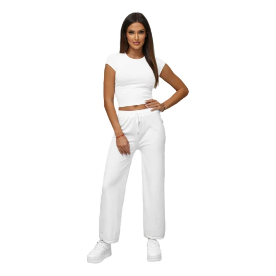 Moteriškos baltos plačios aksominės kelnės Metal Kelnės