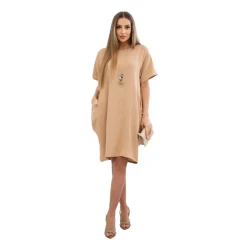 Rudos spalvos suknelė su kišenėmis ir pakabuku Deli