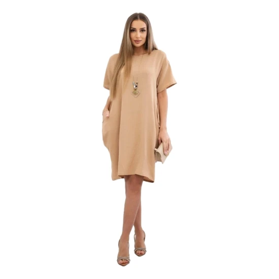 Rudos spalvos suknelė su kišenėmis ir pakabuku Deli 28769