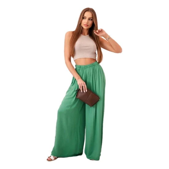 Moteriškos plačios žalios spalvos kelnės Andi 31828