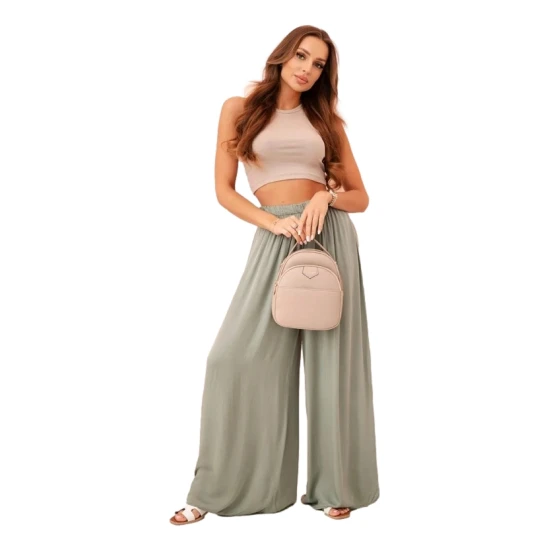 Moteriškos plačios chaki spalvos kelnės Andi 31719