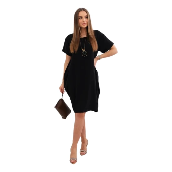Juodos spalvos suknelė su kišenėmis ir pakabuku Deli 28770
