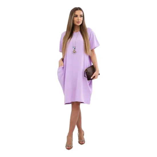 Violetiės spalvos suknelė su kišenėmis ir pakabuku Deli 31036