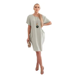 Pilkos spalvos suknelė su kišenėmis ir pakabuku Deli