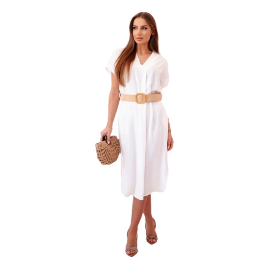 Moteriška balta suknelė su diržu Amber 27660