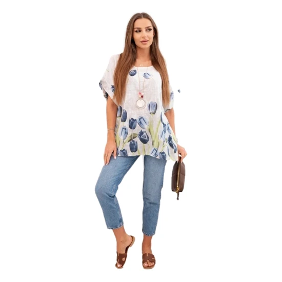 Moteriški balti marškiniai su gėlėmis Limon 32061