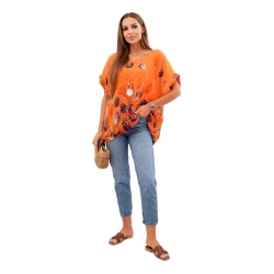 Moteriški oranžiniai marškiniai su gėlėmis Limon