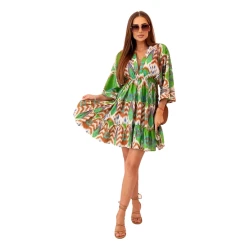 Moteriška žalia suknelė plačiomis rankovėmis Wave