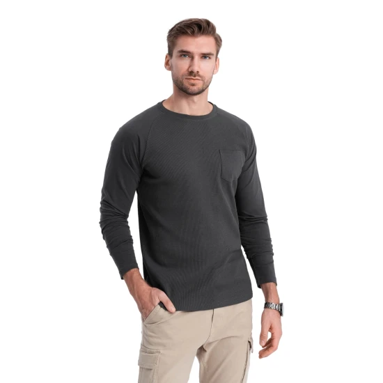 Vyriška tamsiai pilki marškinėliai ilgomis rankovėmis Doug V5 OM-LSCL-0109