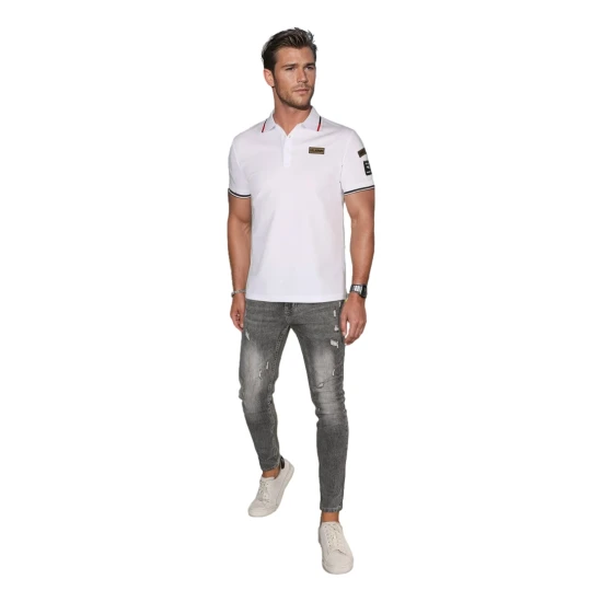 Vyriški polo marškinėliai su lopais balti Army PX0635