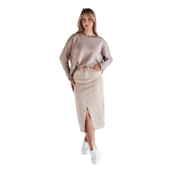 Džinsinis rusvas sijonas su skeltuku Midiway