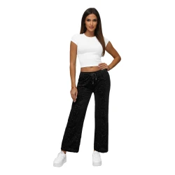 Moteriškos juodos plačios aksominės kelnės Metal