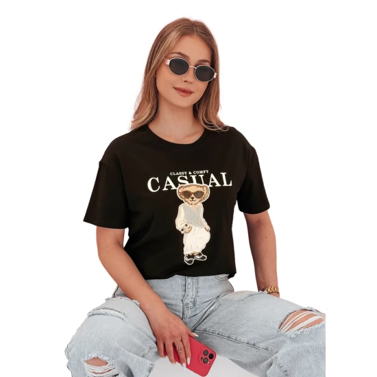Moteriški juodi marškinėliai Classy RY2873