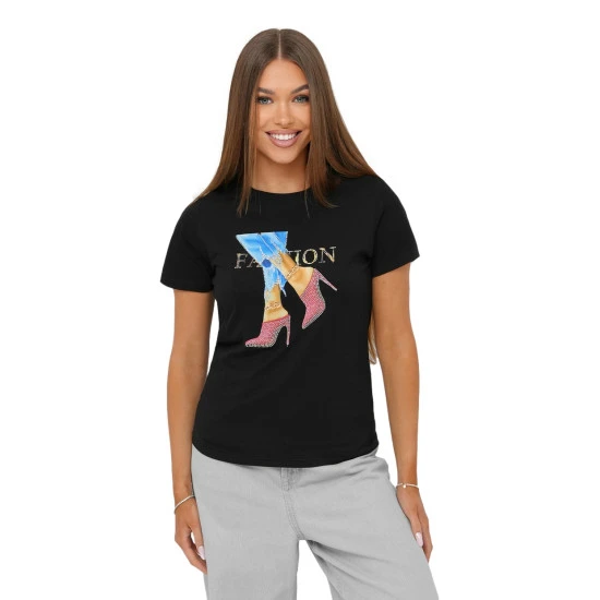 Moteriški juodos spalvos marškinėliai Fact JS/96T690/3