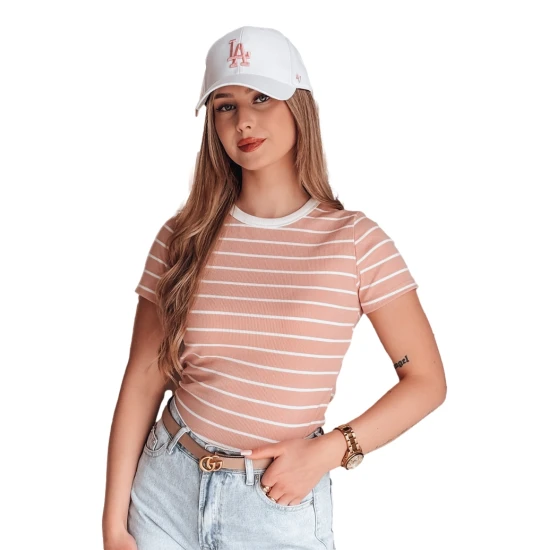 Moteriški rožiniai dryžuoti marškinėliai Liness RY2809