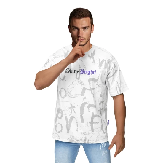 Vyriški baltos spalvos laisvo kirpimo marškinėliai Shine Bright