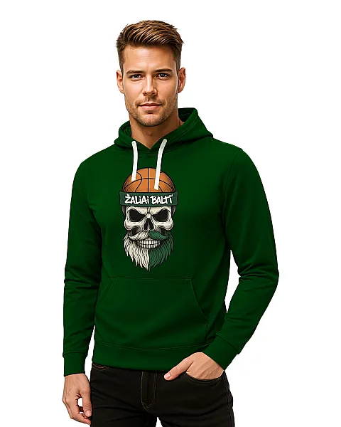 Tamsiai žalias džemperis su gobtuvu Kaukolė su kamuoliu