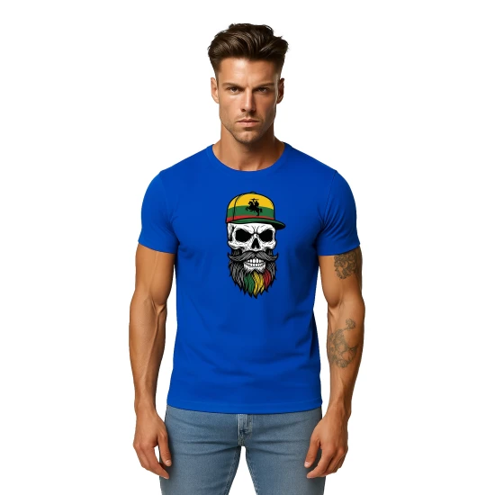 Vyriški mėlyni marškinėliai Kaukolė su kepure PK4016