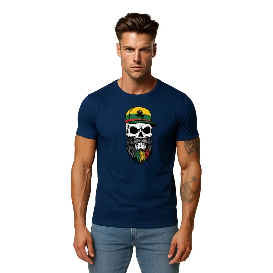 Vyriški tamsiai mėlyni marškinėliai Kaukolė su kepure PK4016