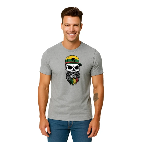 Vyriški šviesiai pilki marškinėliai Kaukolė su kepure PK4016