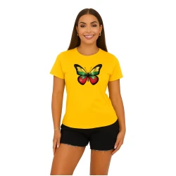 Moteriški geltoni marškinėliai Drugelis