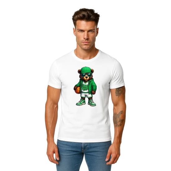 Vyriški balti marškinėliai Meškinas su kamuoliu-džemperiu PK4019