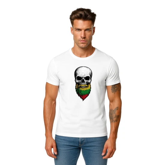 Vyriški balti marškinėliai Kaukolė su barzda PK4015