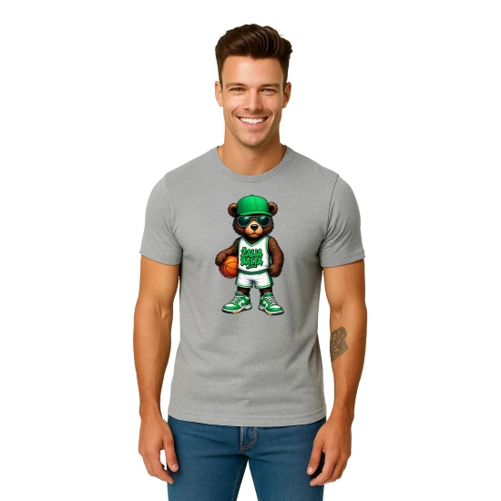 Vyriški šviesiai pilki marškinėliai Meškinas be džemperio PK4020