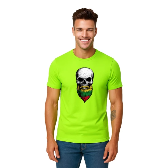 Vyriški neoniniai žali marškinėliai Kaukolė su barzda PK4015