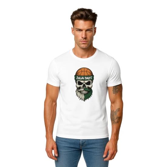 Vyriški balti marškinėliai Kaukolė su kamuoliu PK4022